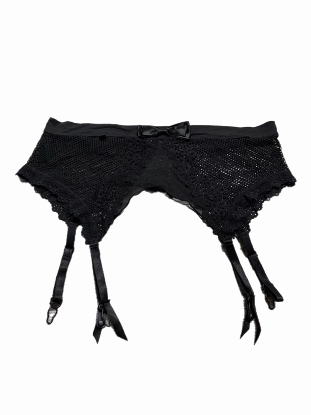 90s/Y2K European Vintage Fishnet & Floral Lace Garter Belt (Black) Size S/M